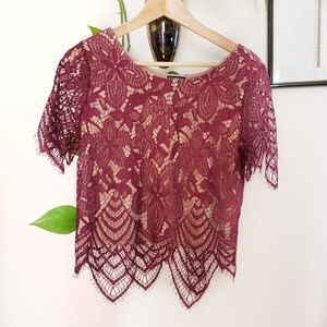 Express Maroon Lace Cropped Top size Small